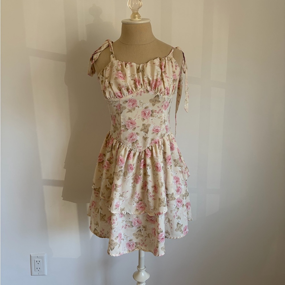SHEIN MOD Mini Dress Multicolor Floral Corset Ruffle 4